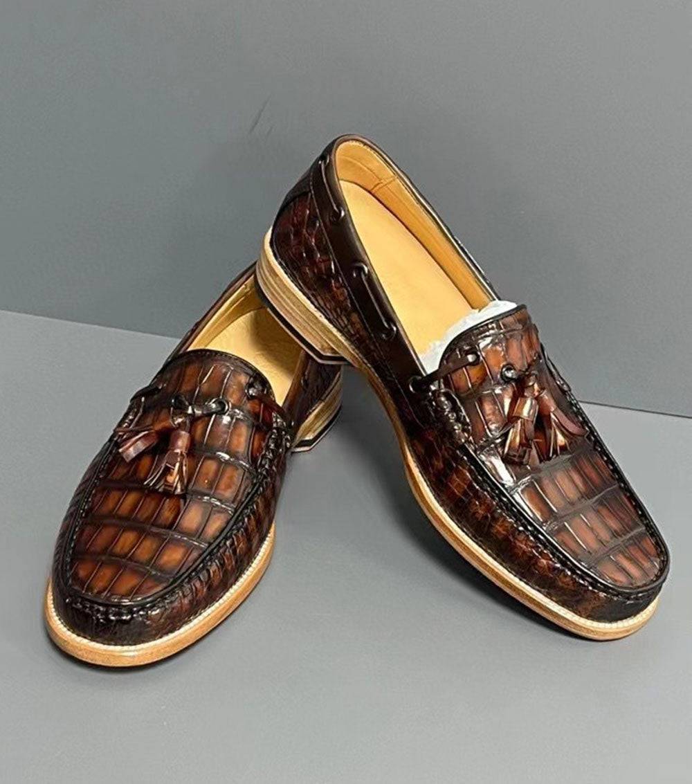 Crocodile Shoes Vintage Genuine Crocodile Skin Leather Classic Fashion Slip On Driving Loafers