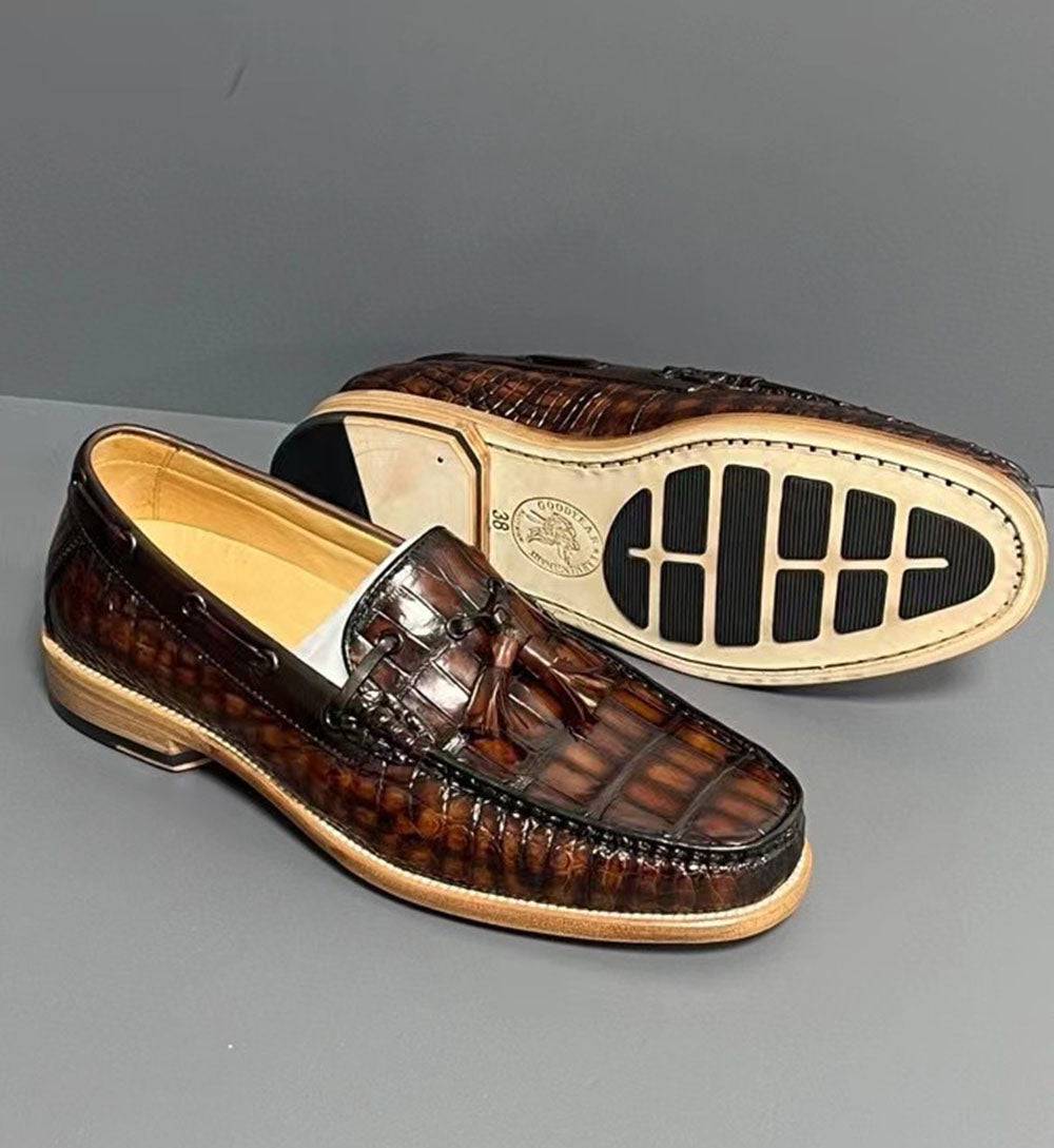 Crocodile Shoes Vintage Genuine Crocodile Skin Leather Classic Fashion Slip On Driving Loafers