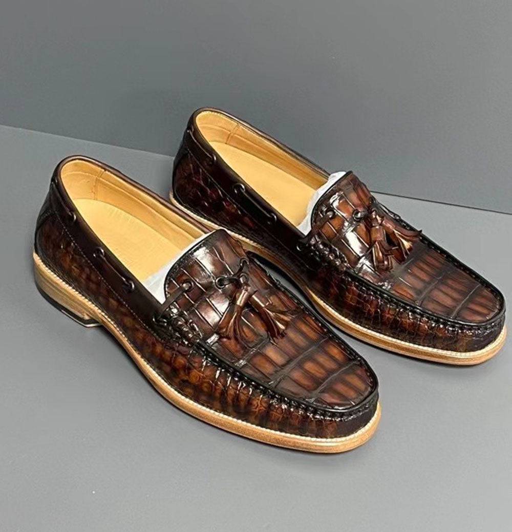 Crocodile Shoes Vintage Genuine Crocodile Skin Leather Classic Fashion Slip On Driving Loafers