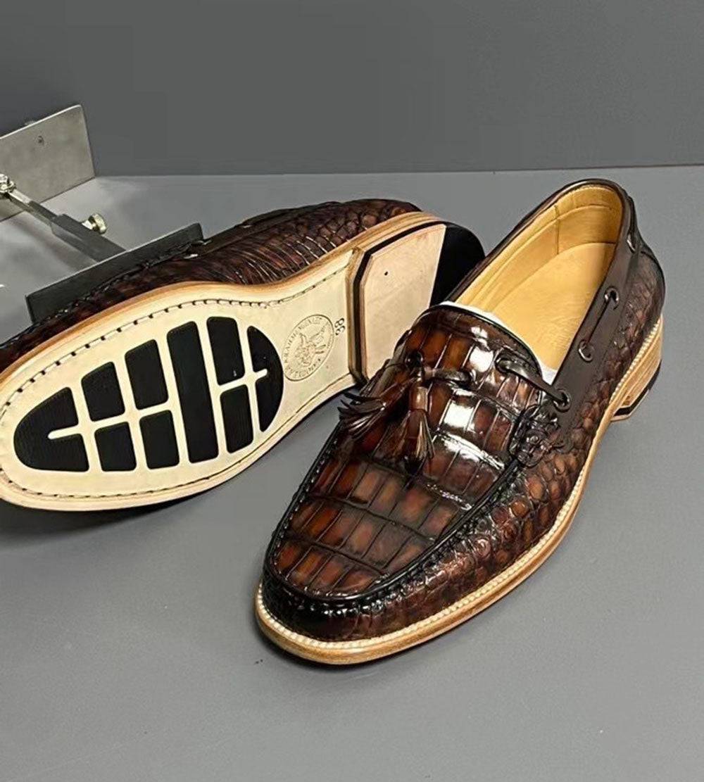 Crocodile Shoes Vintage Genuine Crocodile Skin Leather Classic Fashion Slip On Driving Loafers