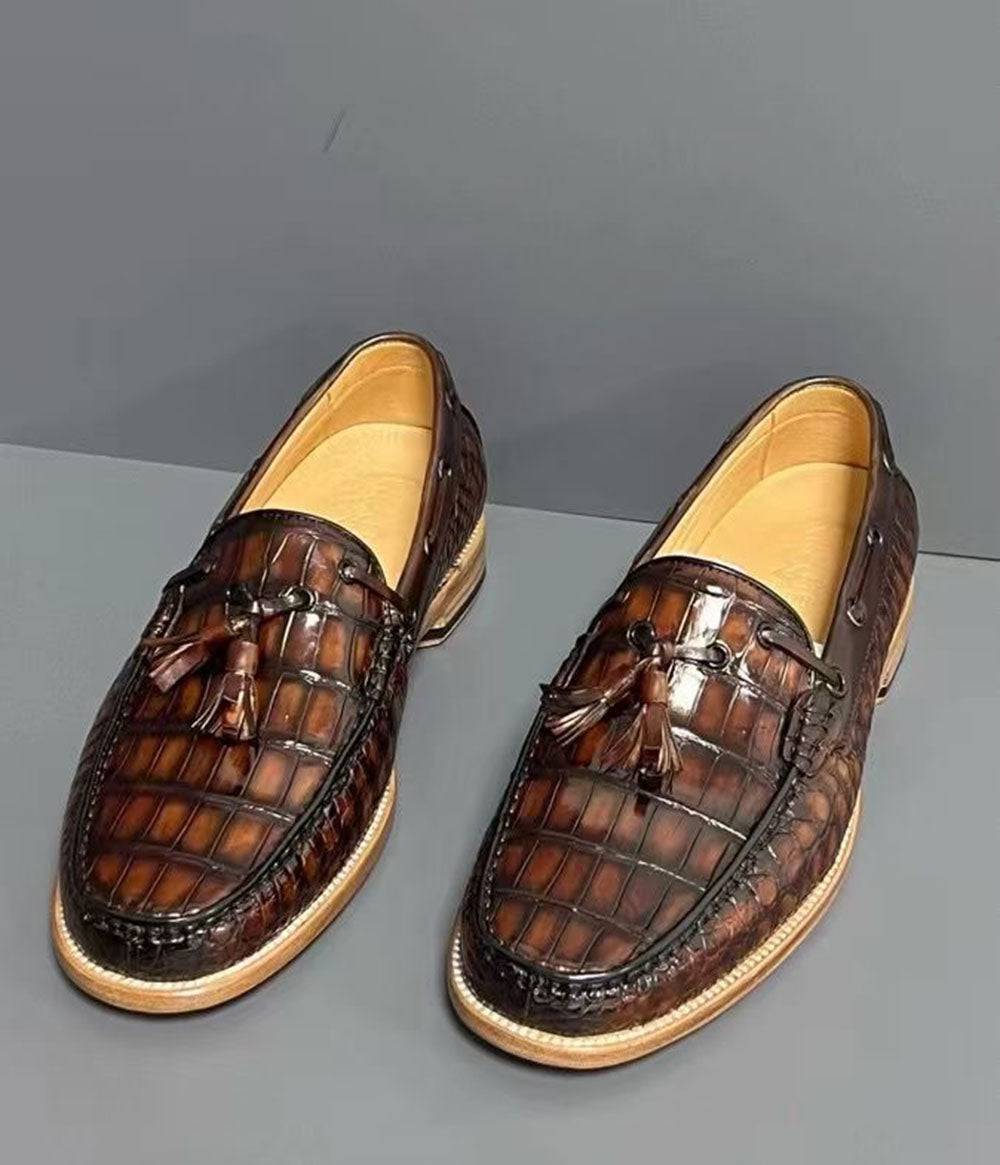 Crocodile Shoes Vintage Genuine Crocodile Skin Leather Classic Fashion Slip On Driving Loafers