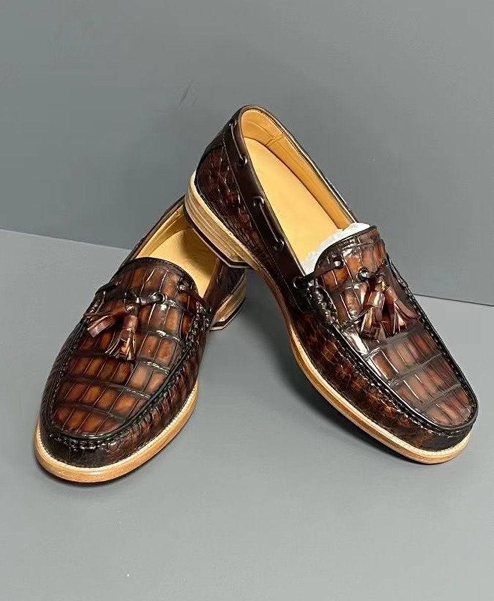 Crocodile Shoes Vintage Genuine Crocodile Skin Leather Classic Fashion Slip On Driving Loafers