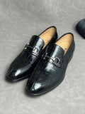 Crocodile Leather Shoes ,Crocodile Leather Men's Penny Loafer Dress Shoe Black