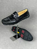 Crocodile Leather Shoes ,Crocodile Leather Men's Penny Loafer Dress Shoe Black  S2120