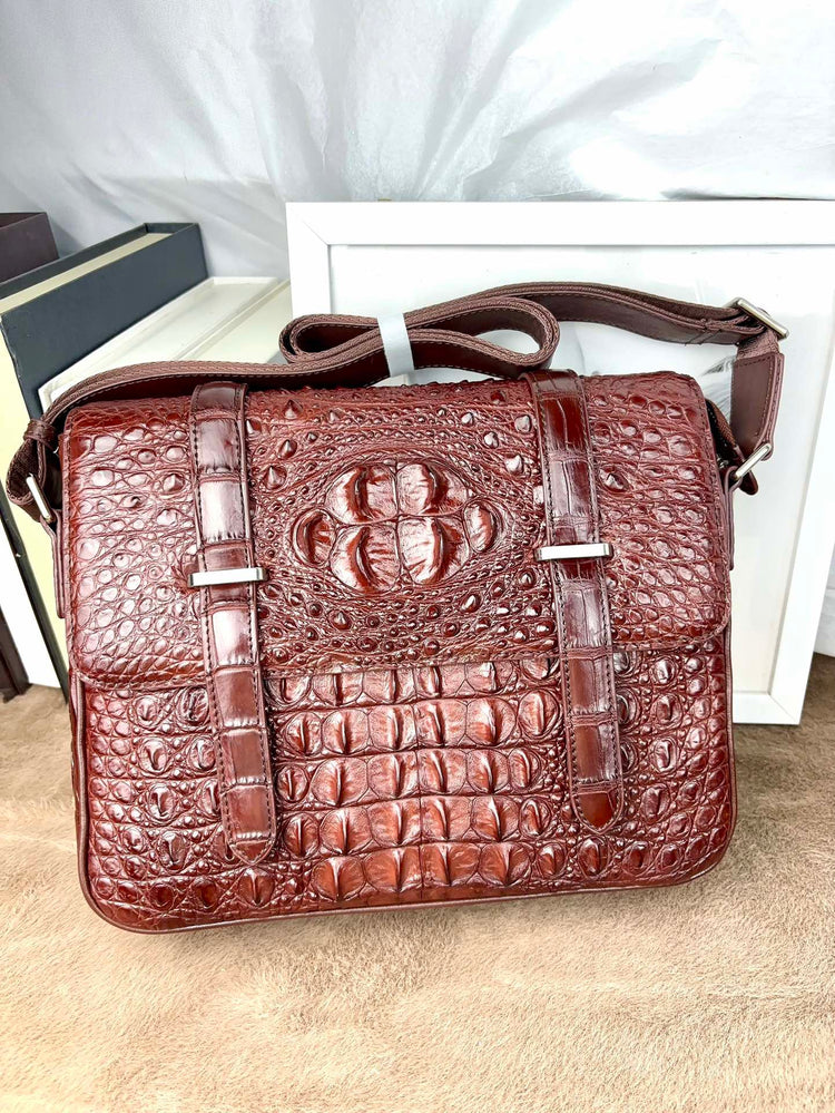 Genuine Crocodile Leather Messenger Shoulder Bag Black