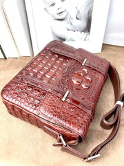 Genuine Crocodile Leather Messenger Shoulder Bag Black