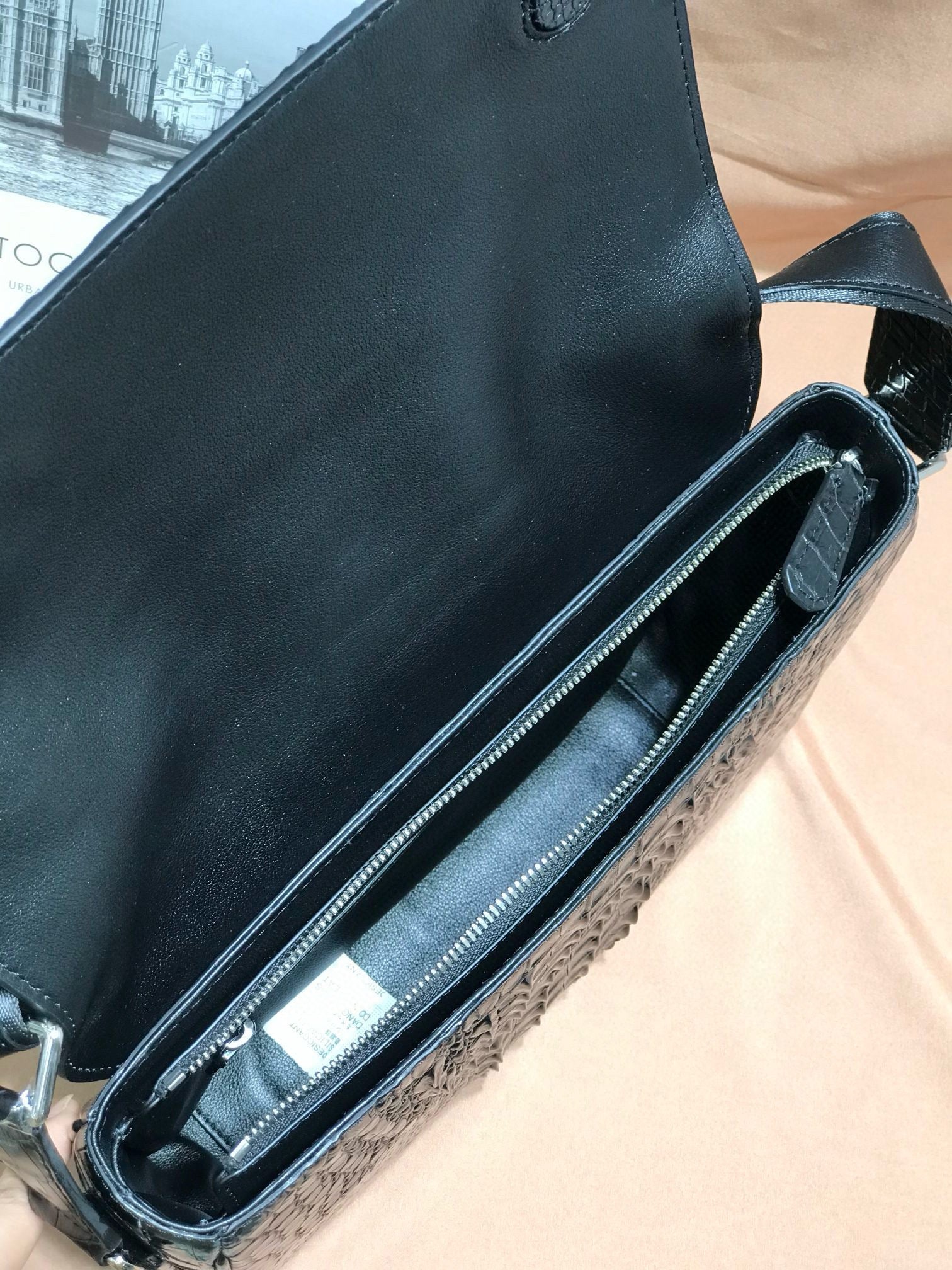 Genuine Crocodile Leather Messenger Shoulder Bag Black