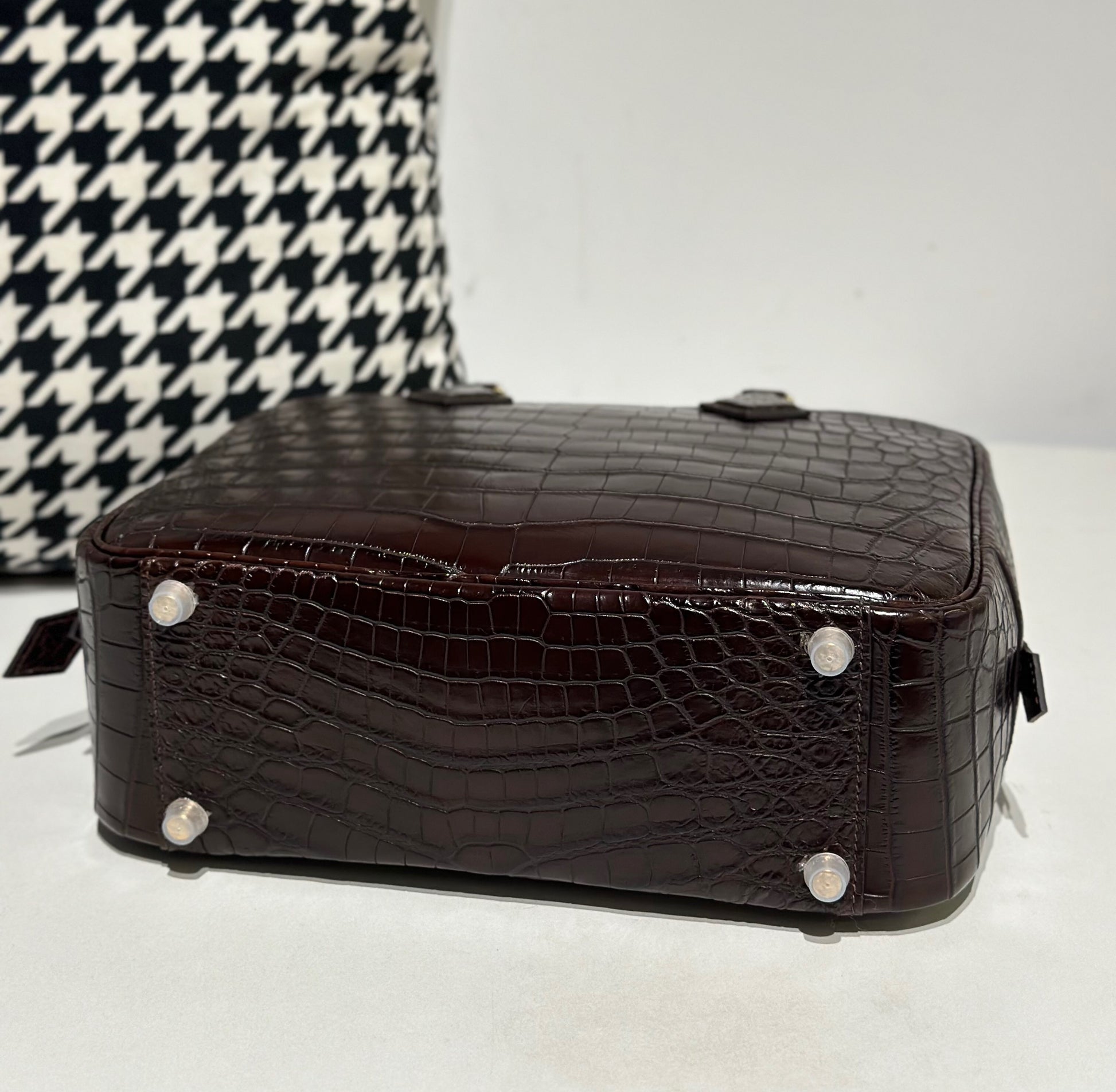 Womens Genuine Crocodile Skin Leathe Top Handle Tote Bag Brown