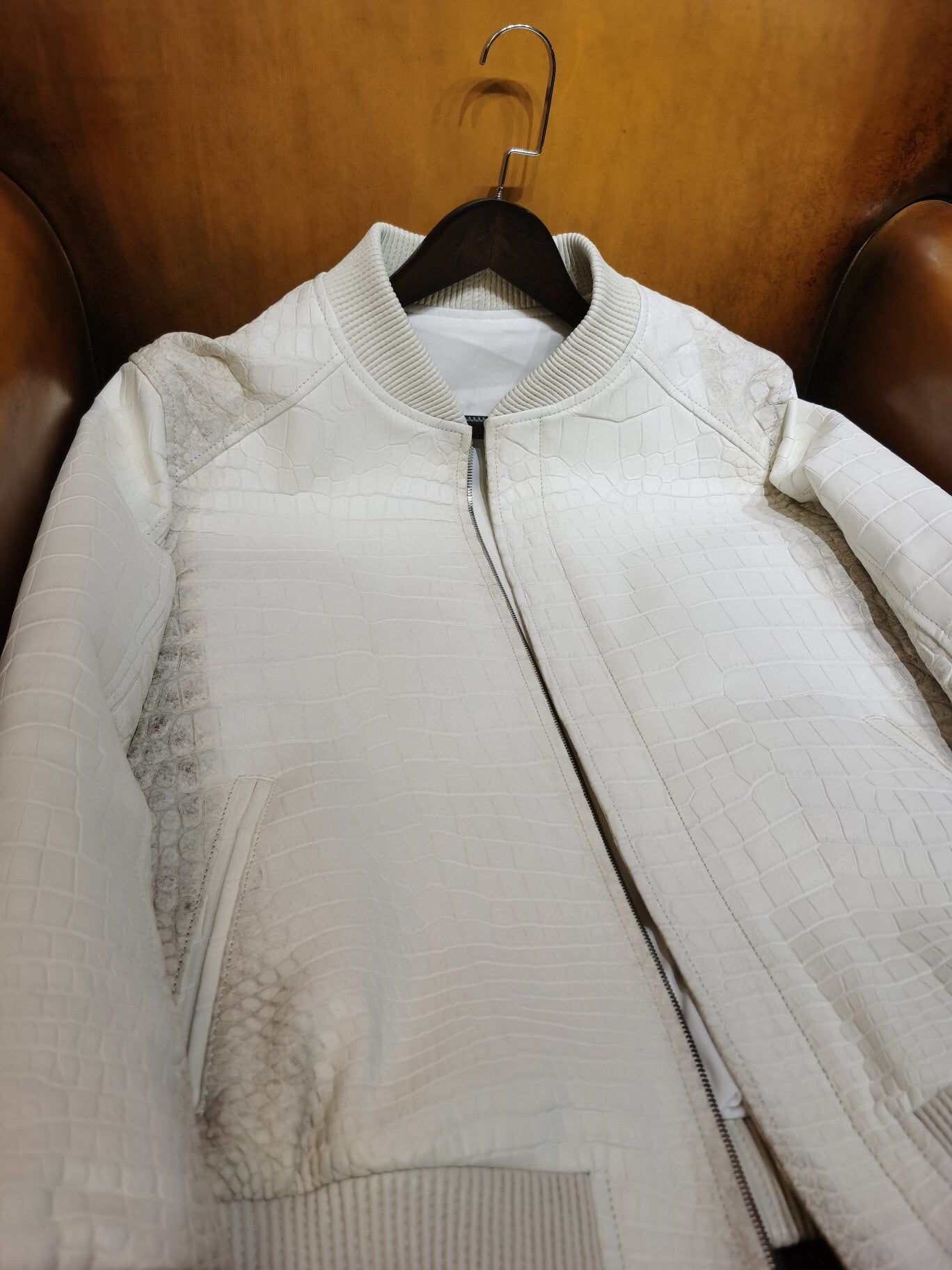 Crocodile Leather Jacket,Himalaya White Crocodile Leather With Wool