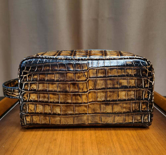 Mens Vintage Brown Crocodile Leather Toiletry Bag