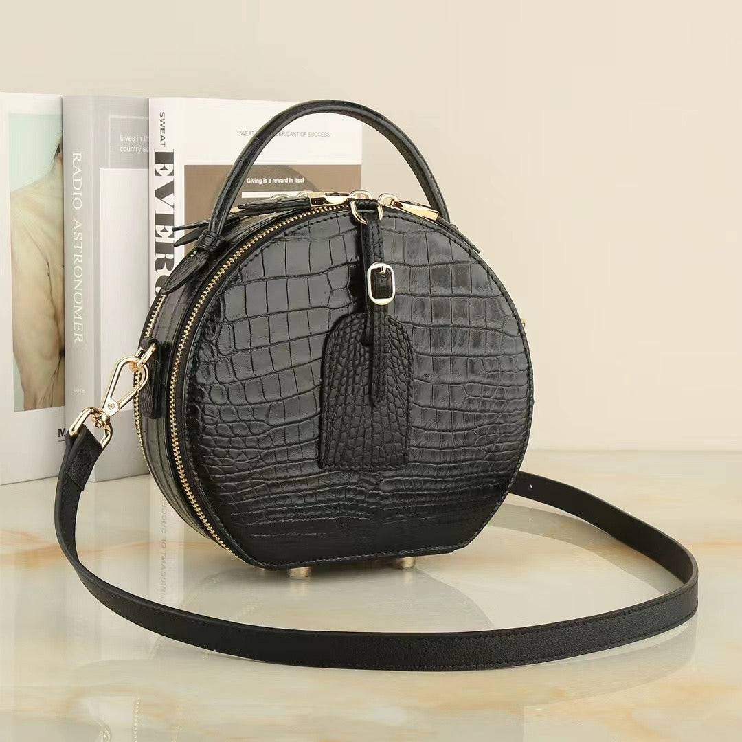 Womens Crocodile Leather Round Circle Apple Bag