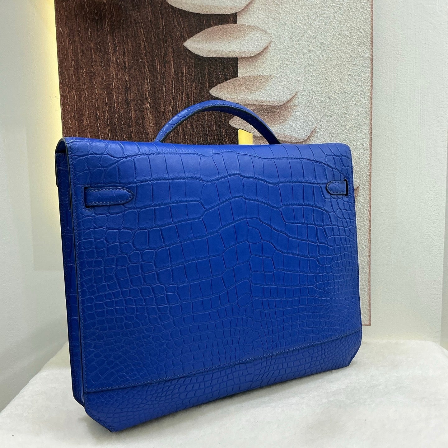 Matt Genuine Crocodile Leather Briefcase Blue
