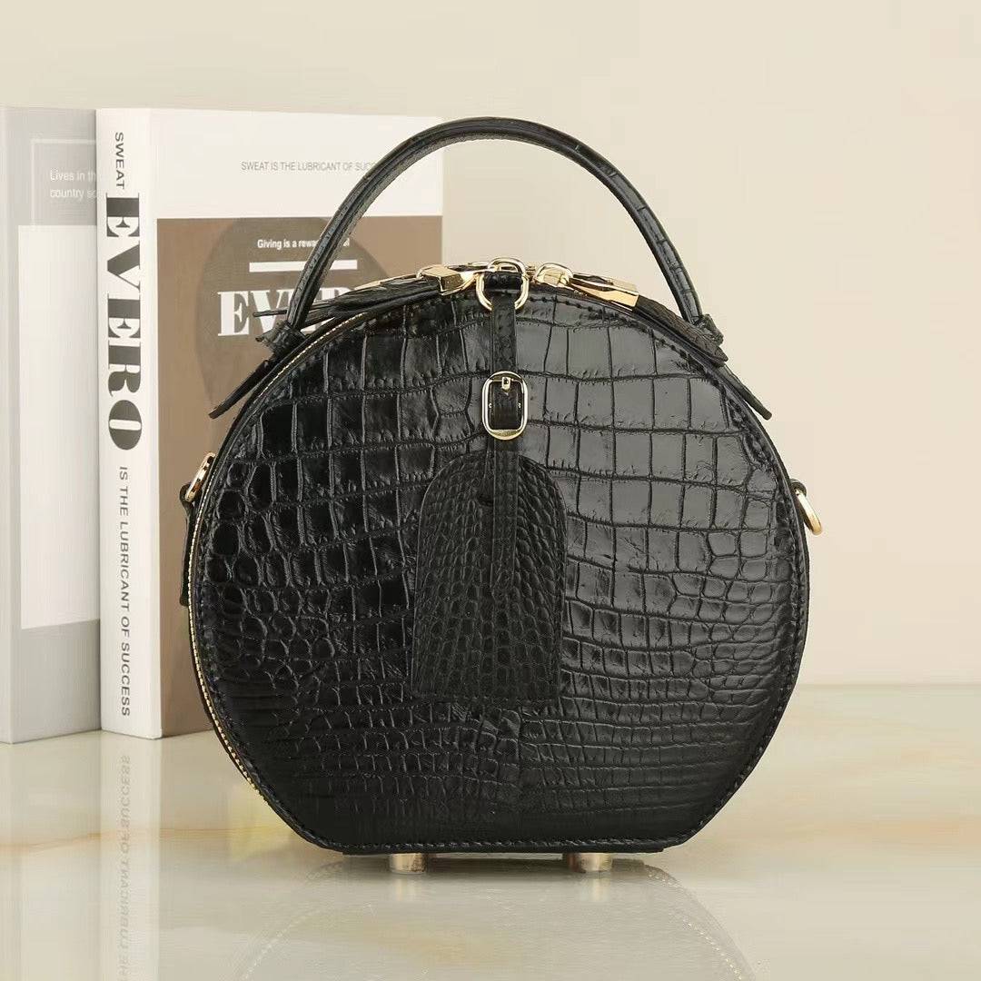 Womens Crocodile Leather Round Circle Apple Bag