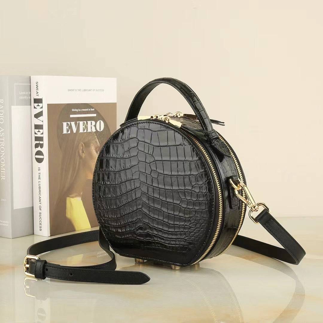 Womens Crocodile Leather Round Circle Apple Bag