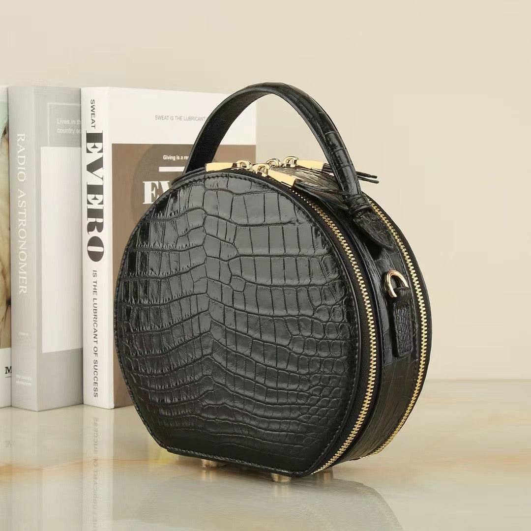 Womens Crocodile Leather Round Circle Apple Bag