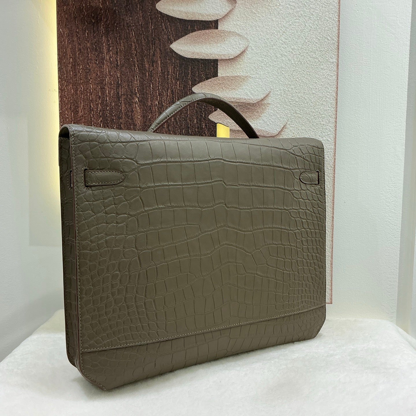 Matt Genuine Crocodile Leather Briefcase Karki