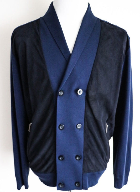 Preorder Blue Silk Perforated Suede Trim Jacket