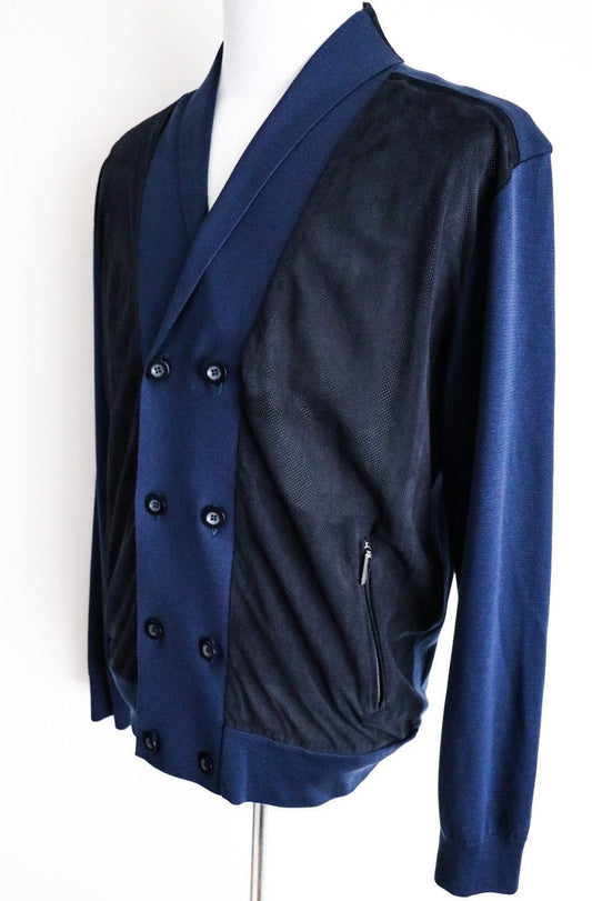 Preorder Blue Silk Perforated Suede Trim Jacket