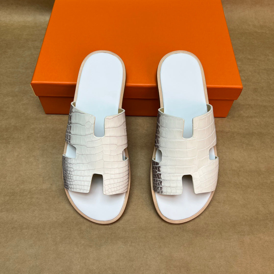 Men's Slippers , Crocodile Skin Leather Slippers