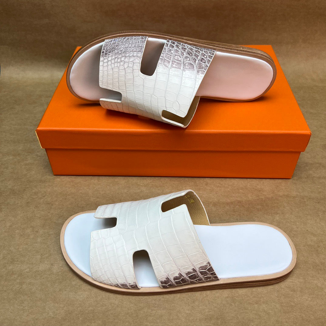 Men's Slippers , Crocodile Skin Leather Slippers