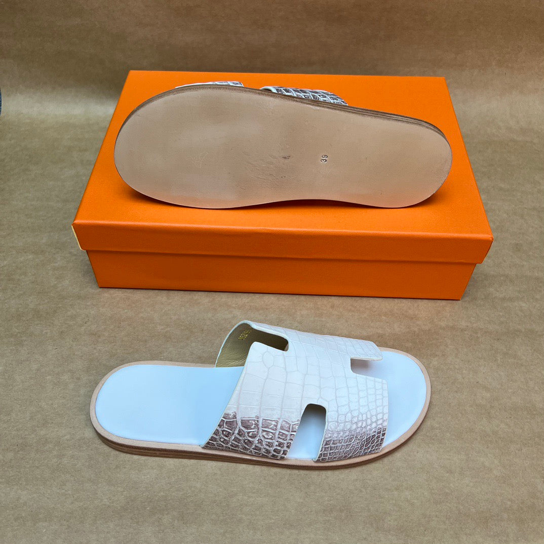 Men's Slippers , Crocodile Skin Leather Slippers