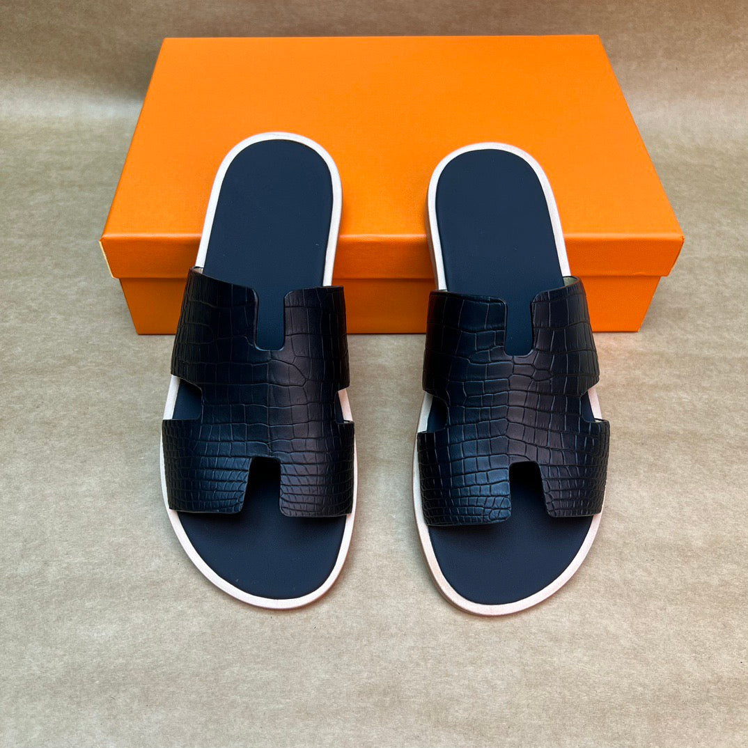 Men's Slippers , Crocodile Skin Leather Slippers