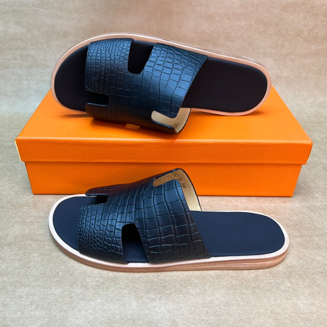 Men's Slippers , Crocodile Skin Leather Slippers
