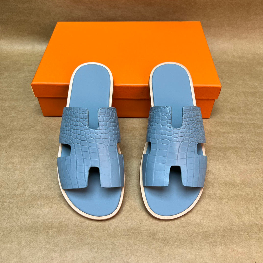 Men's Slippers , Crocodile Skin Leather Slippers