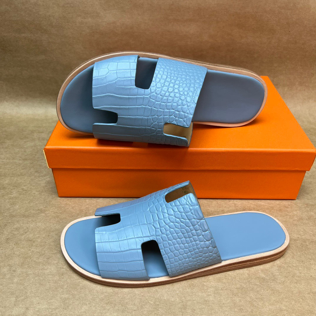Men's Slippers , Crocodile Skin Leather Slippers