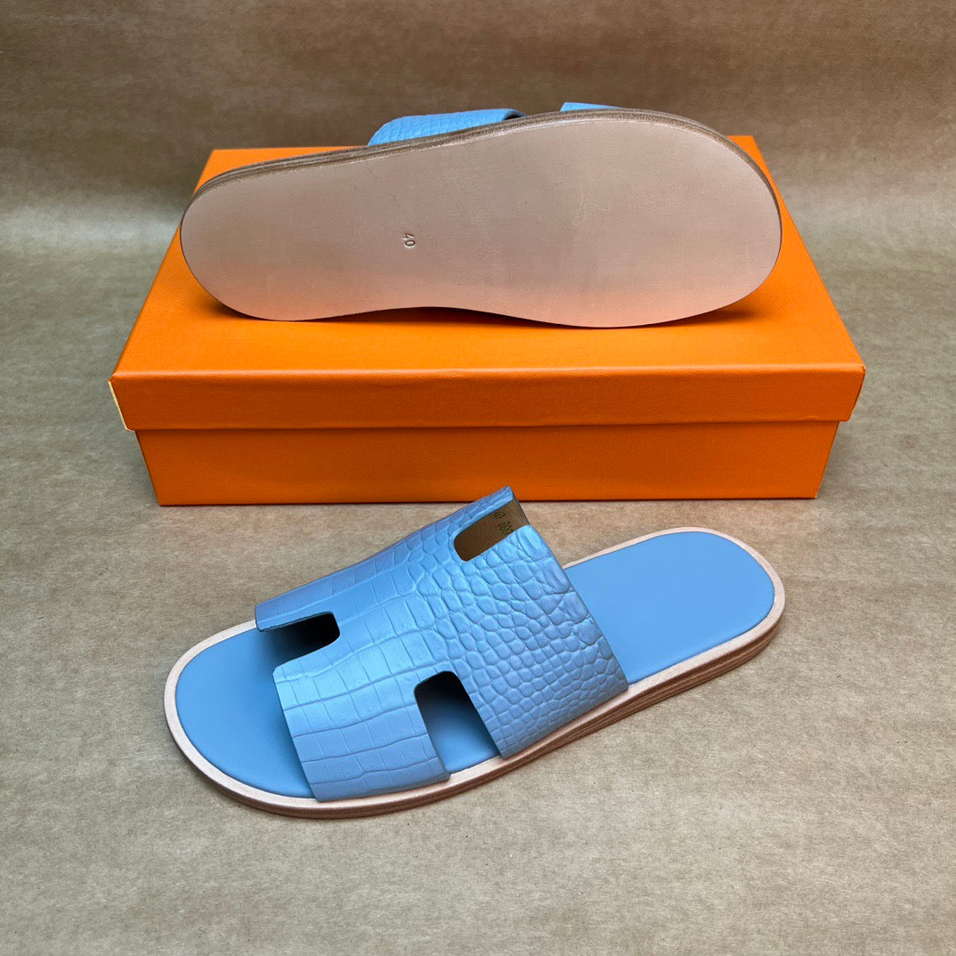 Men's Slippers , Crocodile Skin Leather Slippers