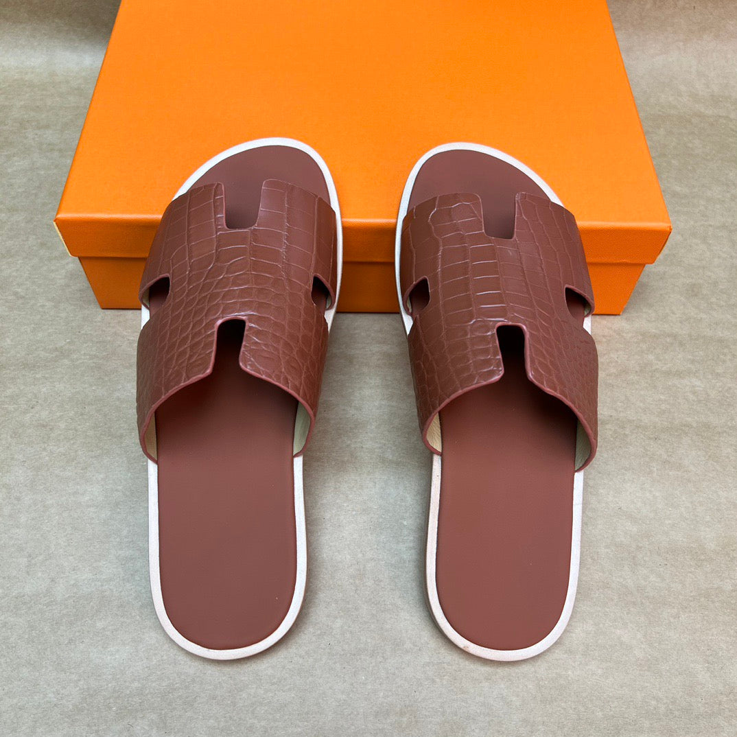 Men's Slippers , Crocodile Skin Leather Slippers
