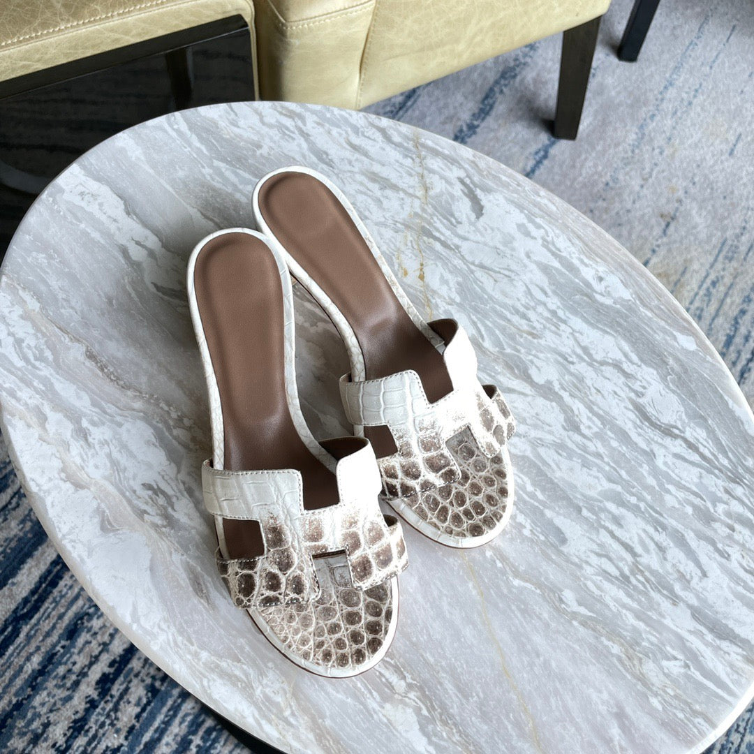 Crocodile Slippers Women's Crocodile Leather Low Heel Slippers