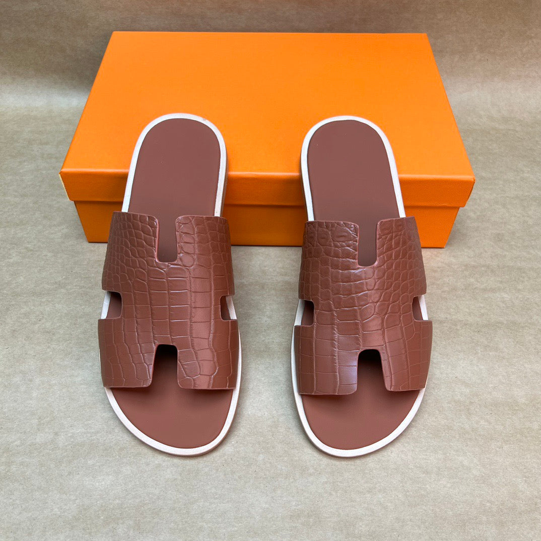 Men's Slippers , Crocodile Skin Leather Slippers