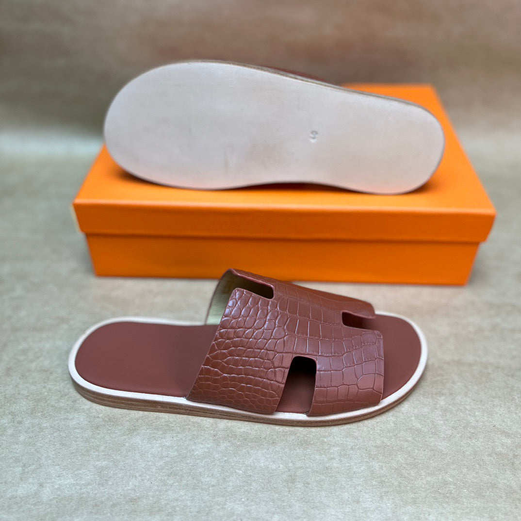 Men's Slippers , Crocodile Skin Leather Slippers