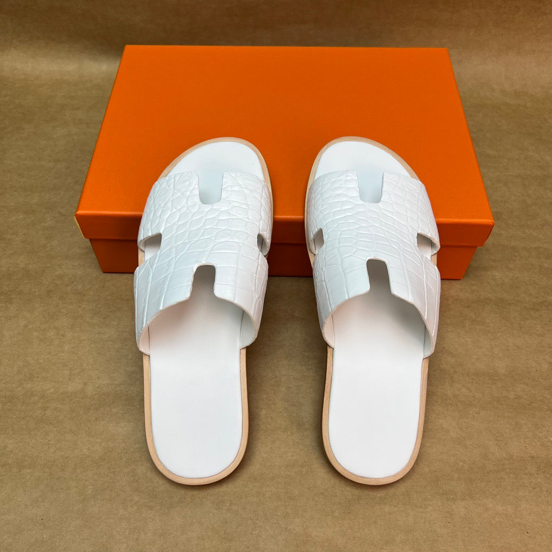 Men's Slippers , Crocodile Skin Leather Slippers