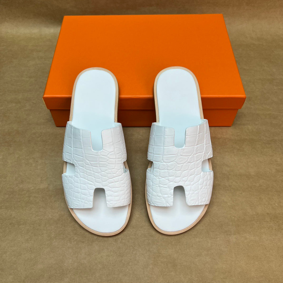 Men's Slippers , Crocodile Skin Leather Slippers