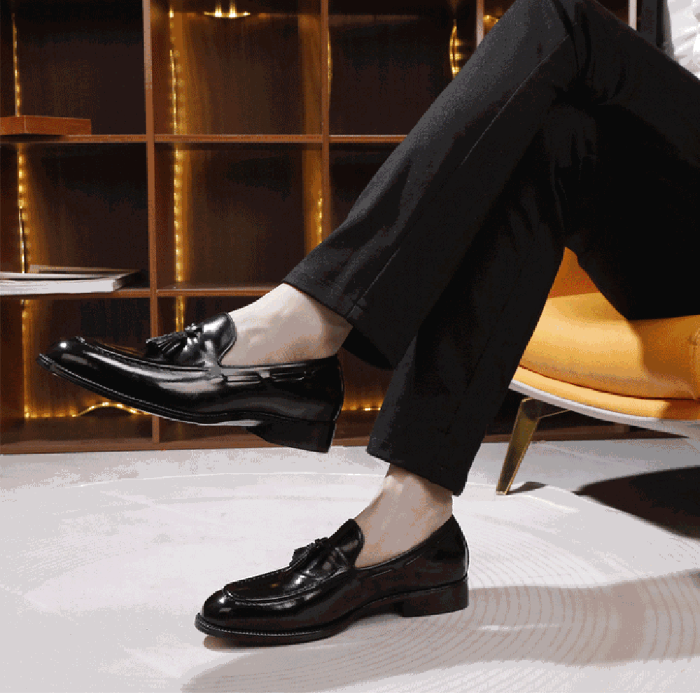 Preorder Genuine Shell Cordovan Leather Loafer Shoes With Tassle Dark Blue