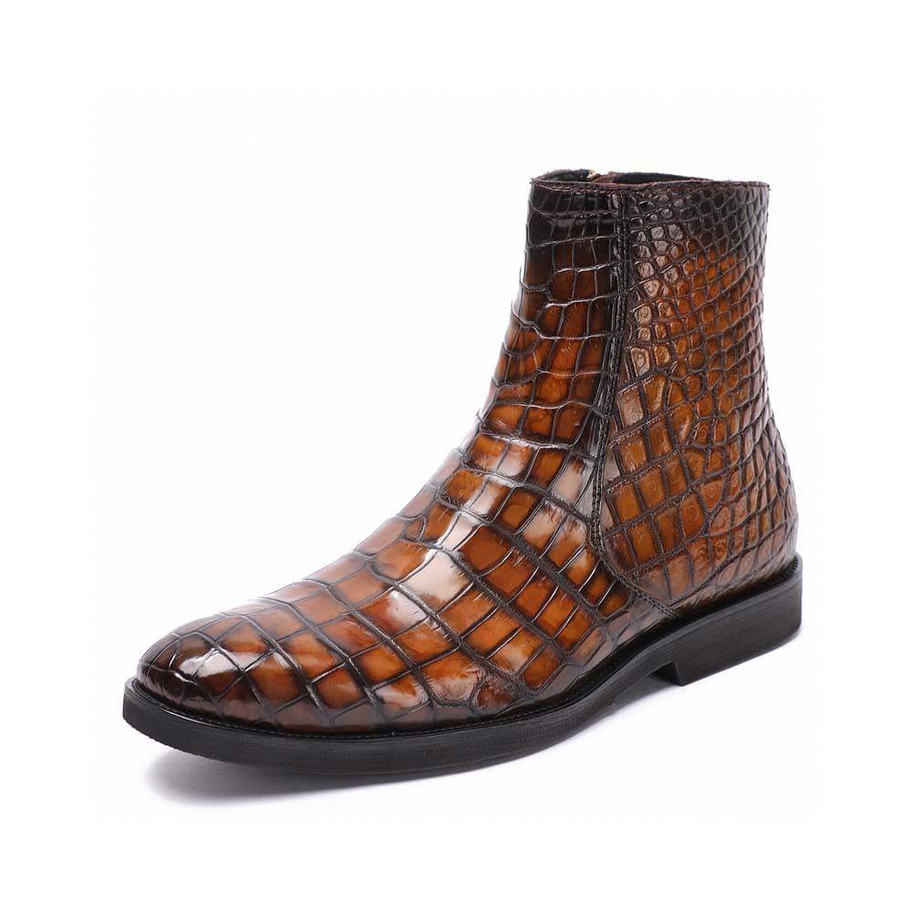 Crocodile Shoes Men's Crocodile Leather Side Zipper Chelsea Boots