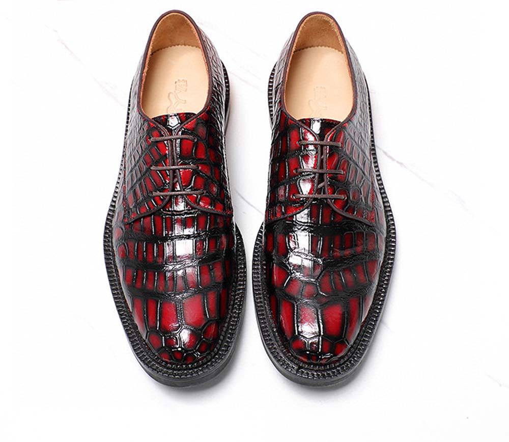 Crocodile Shoes Men's Crocodile Leather Shoes Lace Up Shoes Vintage Red