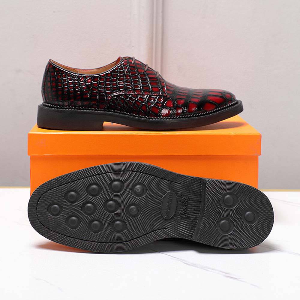 Crocodile Shoes Men's Crocodile Leather Shoes Lace Up Shoes Vintage Red