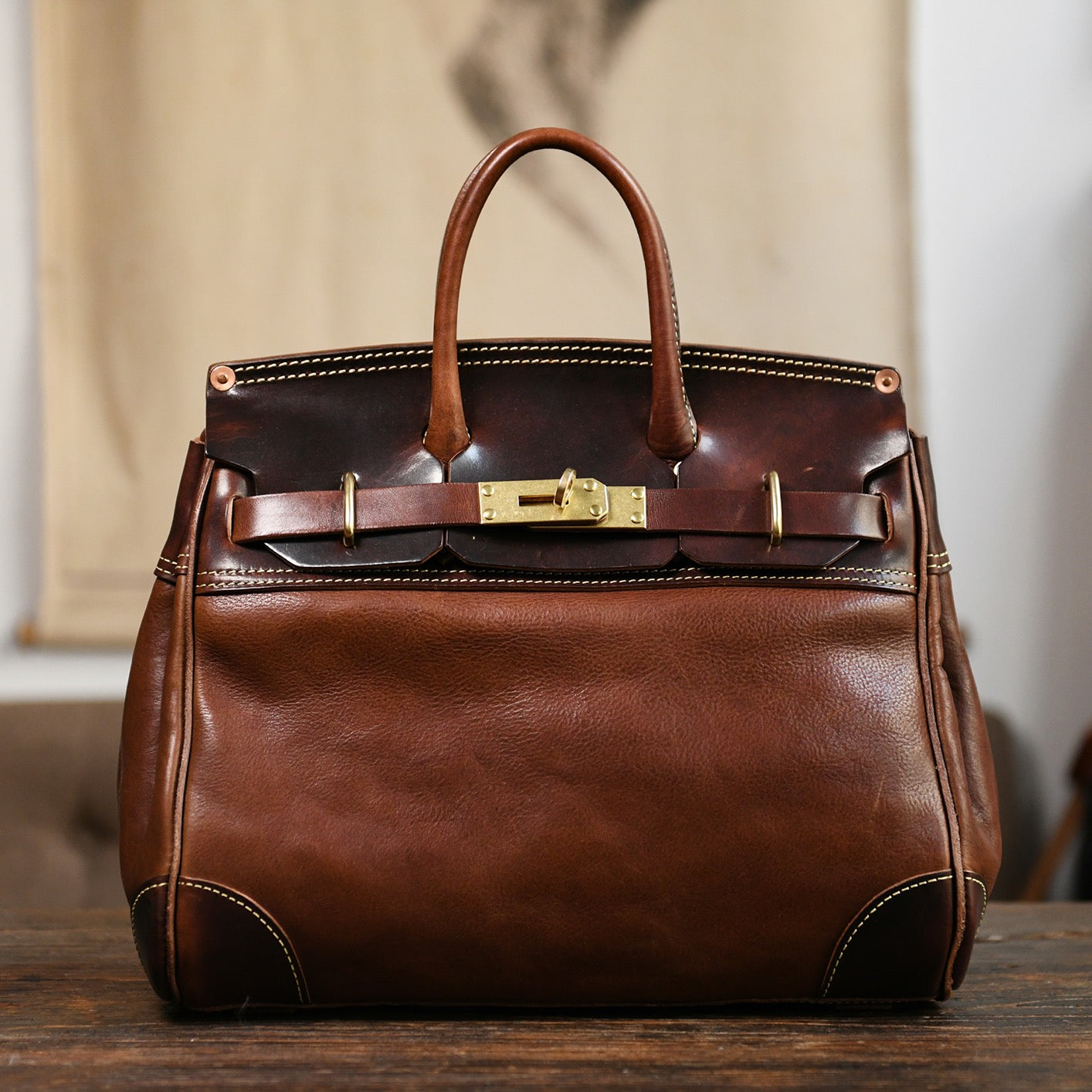 Unisex Vintage Oil Wax Leather Top Handle Bags