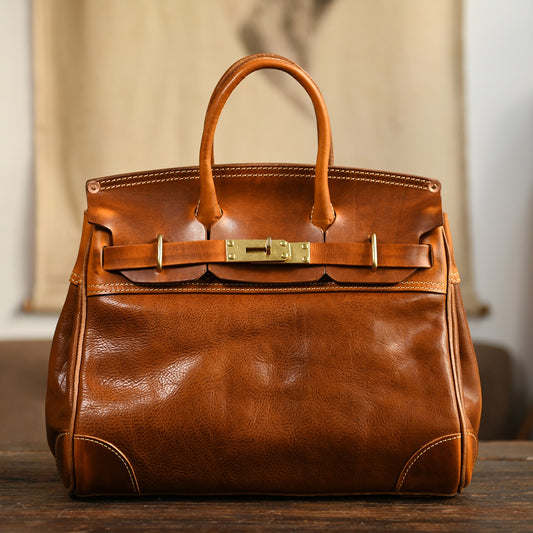 Unisex Vintage Oil Wax Leather Top Handle Bags