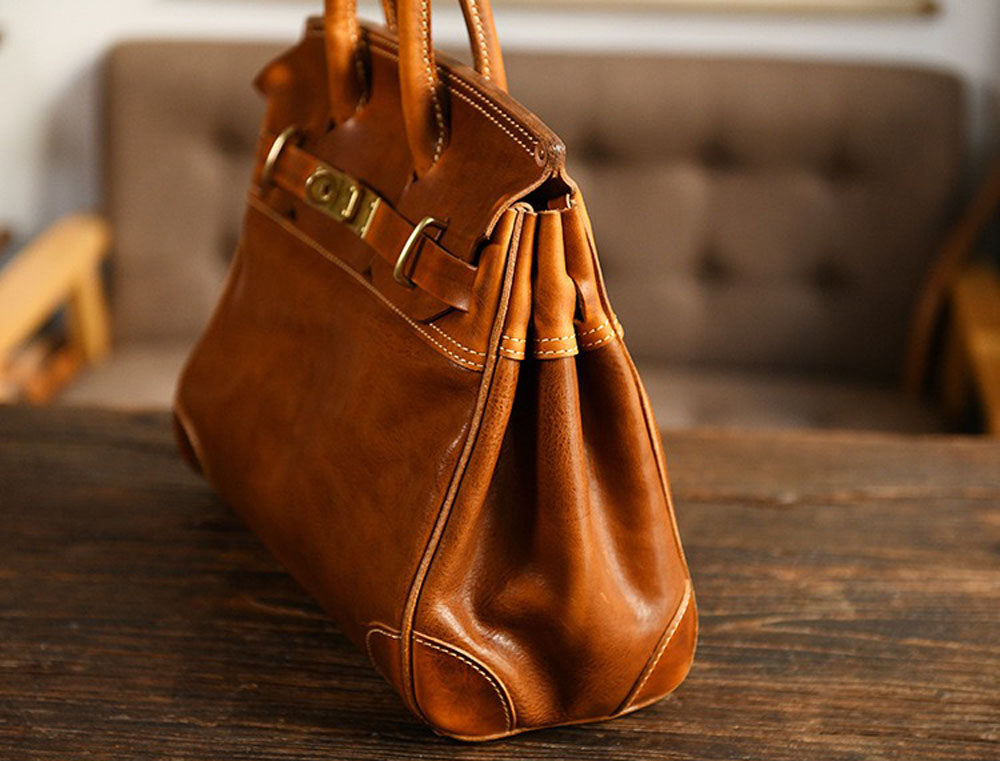 Unisex Vintage Oil Wax Leather Top Handle Bags