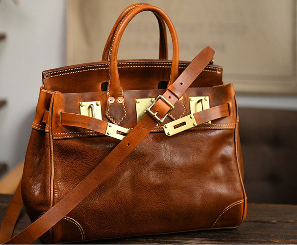 Unisex Vintage Oil Wax Leather Top Handle Bags