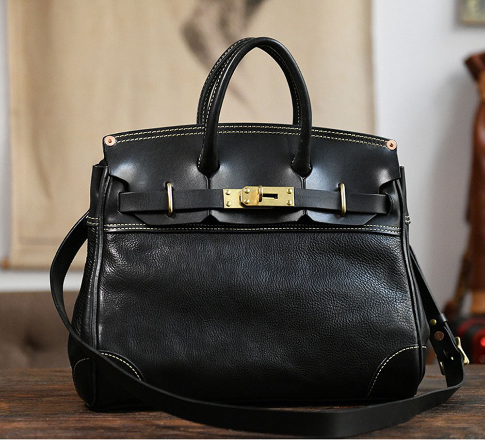 Unisex Vintage Oil Wax Leather Top Handle Bags