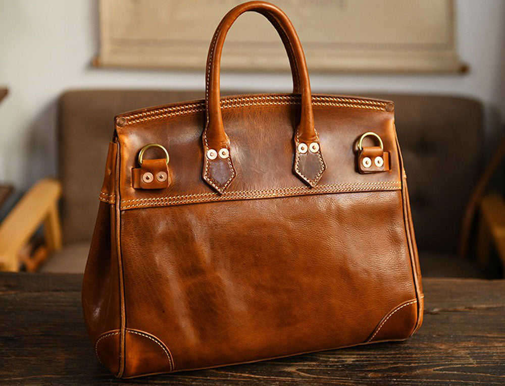 Unisex Vintage Oil Wax Leather Top Handle Bags