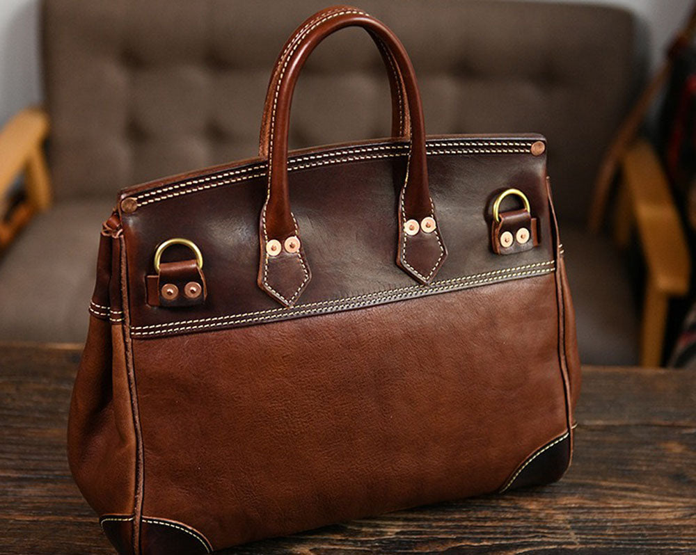 Unisex Vintage Oil Wax Leather Top Handle Bags