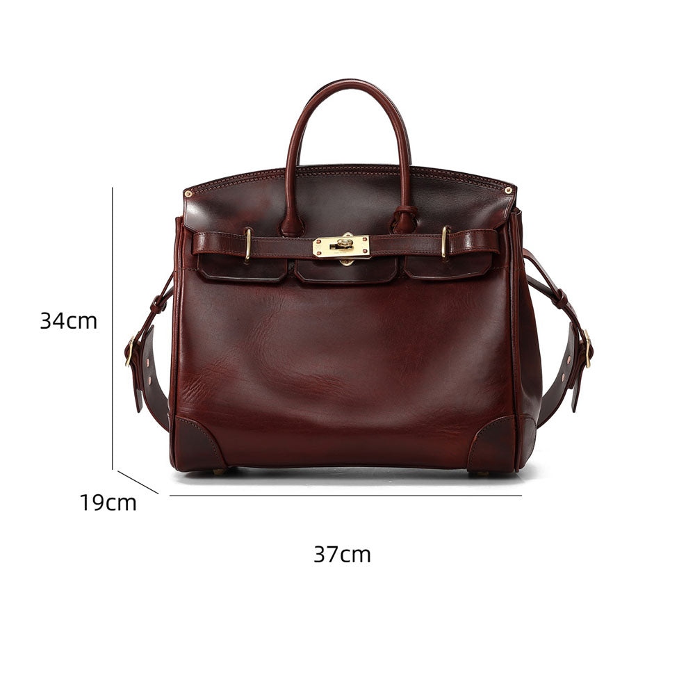 Unisex Vintage Oil Wax Leather Top Handle Bags Three Size