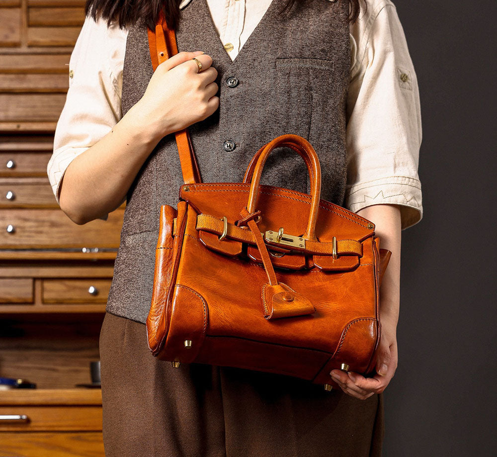 Unisex Vintage Oil Wax Leather Top Handle Bags Three Size