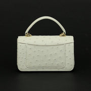Womens  Ostrich Leather Mini Flap Chain Bag Top Handle Cross Body Handbag